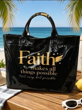 Inspirational Faith Bkack Gold Color Hand Tote Bag